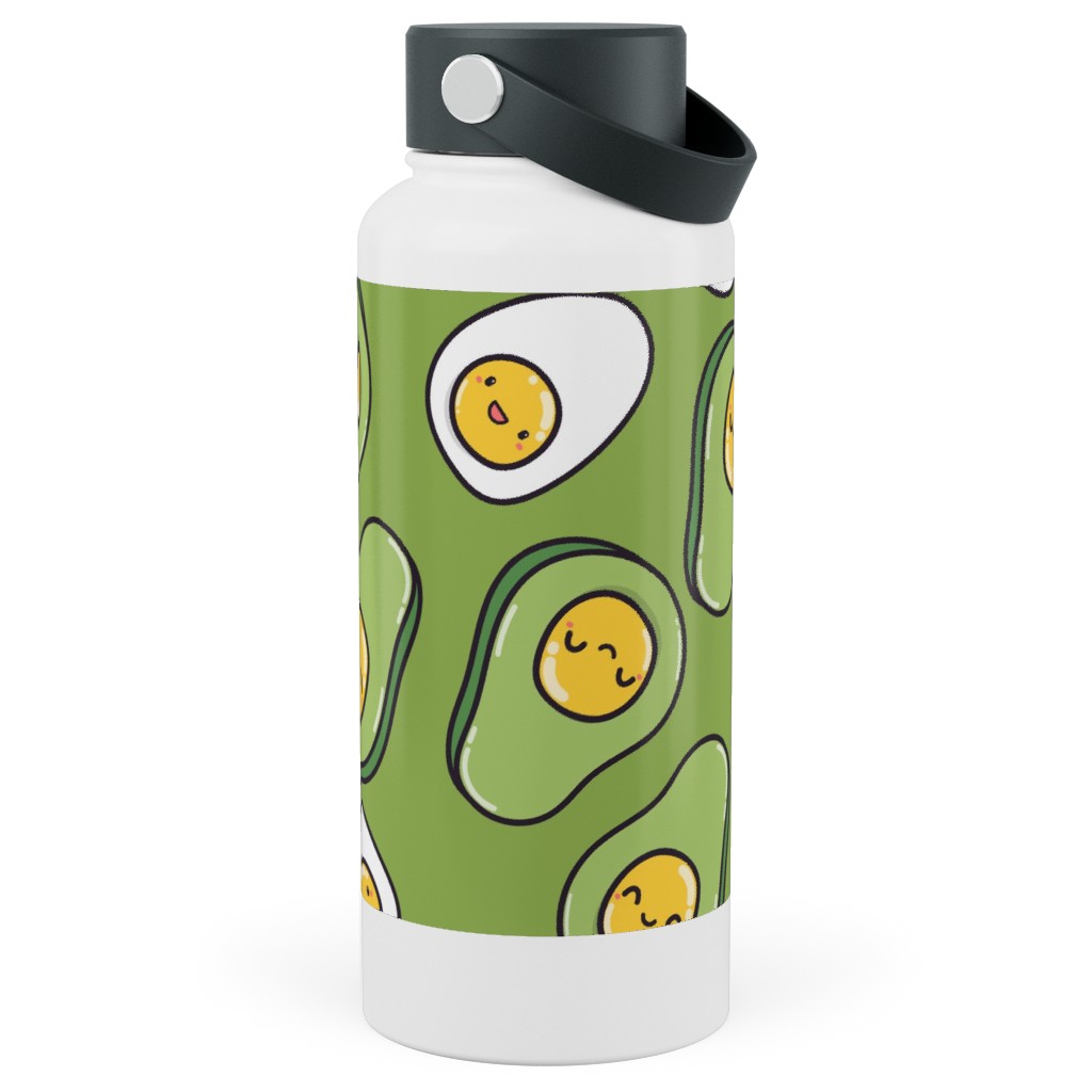 Cute Egg and Avocado - Green Stainless Steel Wide Mouth Water Bottle, 30oz, Wide Mouth, Green