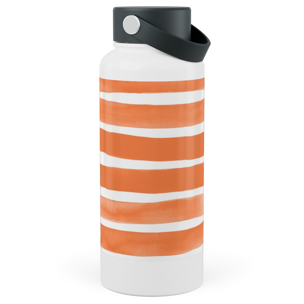 Imperfect Watercolor Stripes Stainless Steel Wide Mouth Water Bottle, 30oz, Wide Mouth, Orange