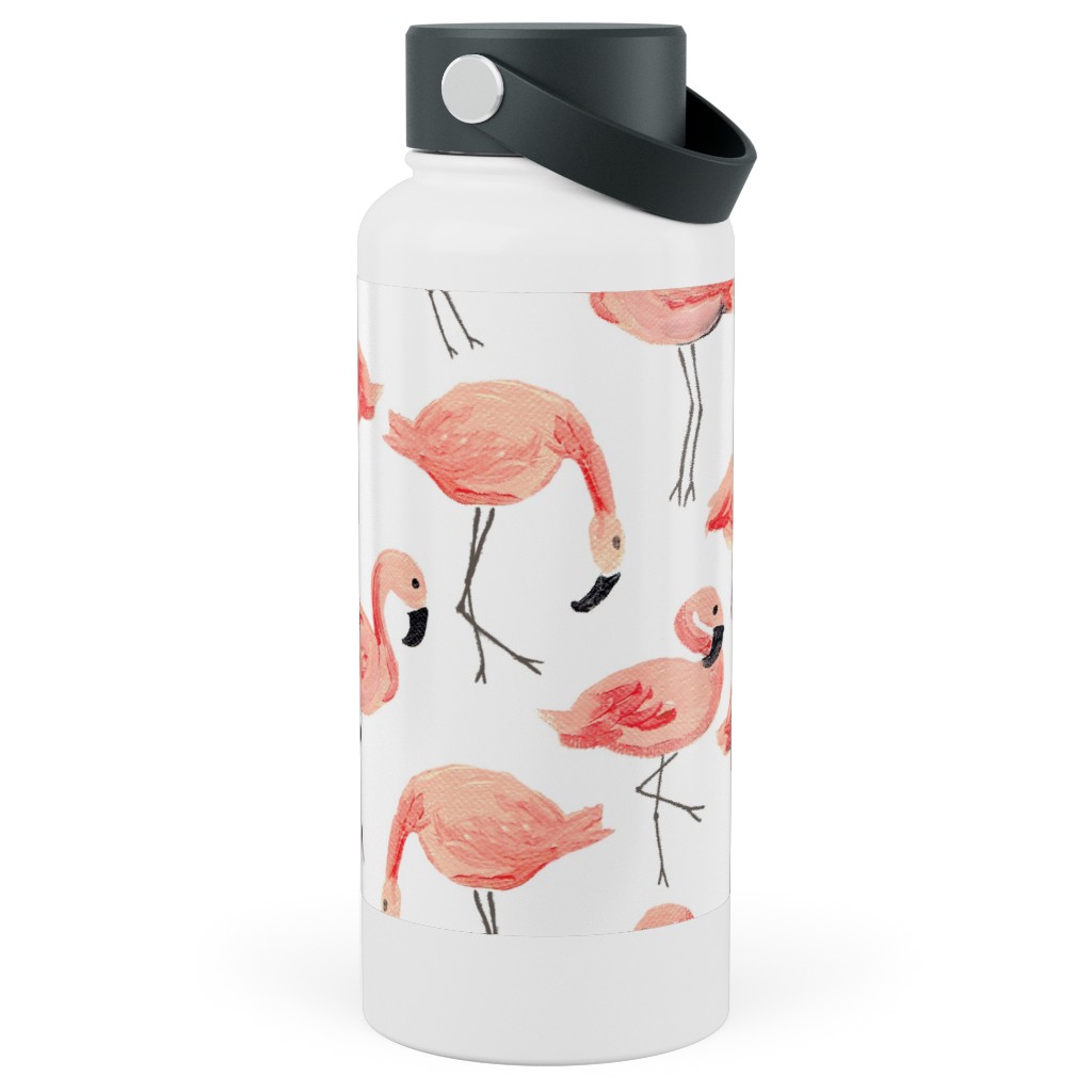 Flamingo Party - Pink Stainless Steel Wide Mouth Water Bottle, 30oz, Wide Mouth, Pink, Bright Pink