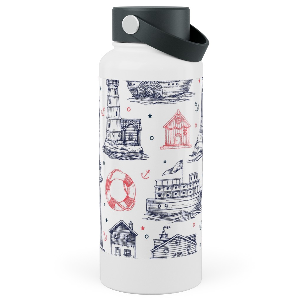 Sea Stories - Navy and Pink Stainless Steel Wide Mouth Water Bottle, 30oz, Wide Mouth, Blue, True Blue