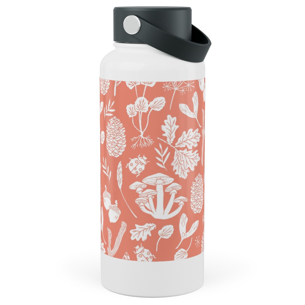 Nature Walk Block Print - Pink Stainless Steel Wide Mouth Water Bottle, 30oz, Wide Mouth, Pink