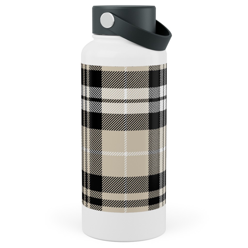 Fall Plaid Stainless Steel Wide Mouth Water Bottle, 30oz, Wide Mouth, Beige, Black
