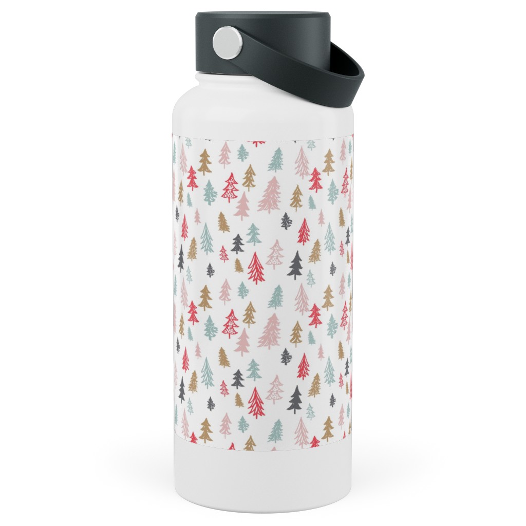 Forest Sketch - Red and Pink Stainless Steel Wide Mouth Water Bottle, 30oz, Wide Mouth, Red, Red