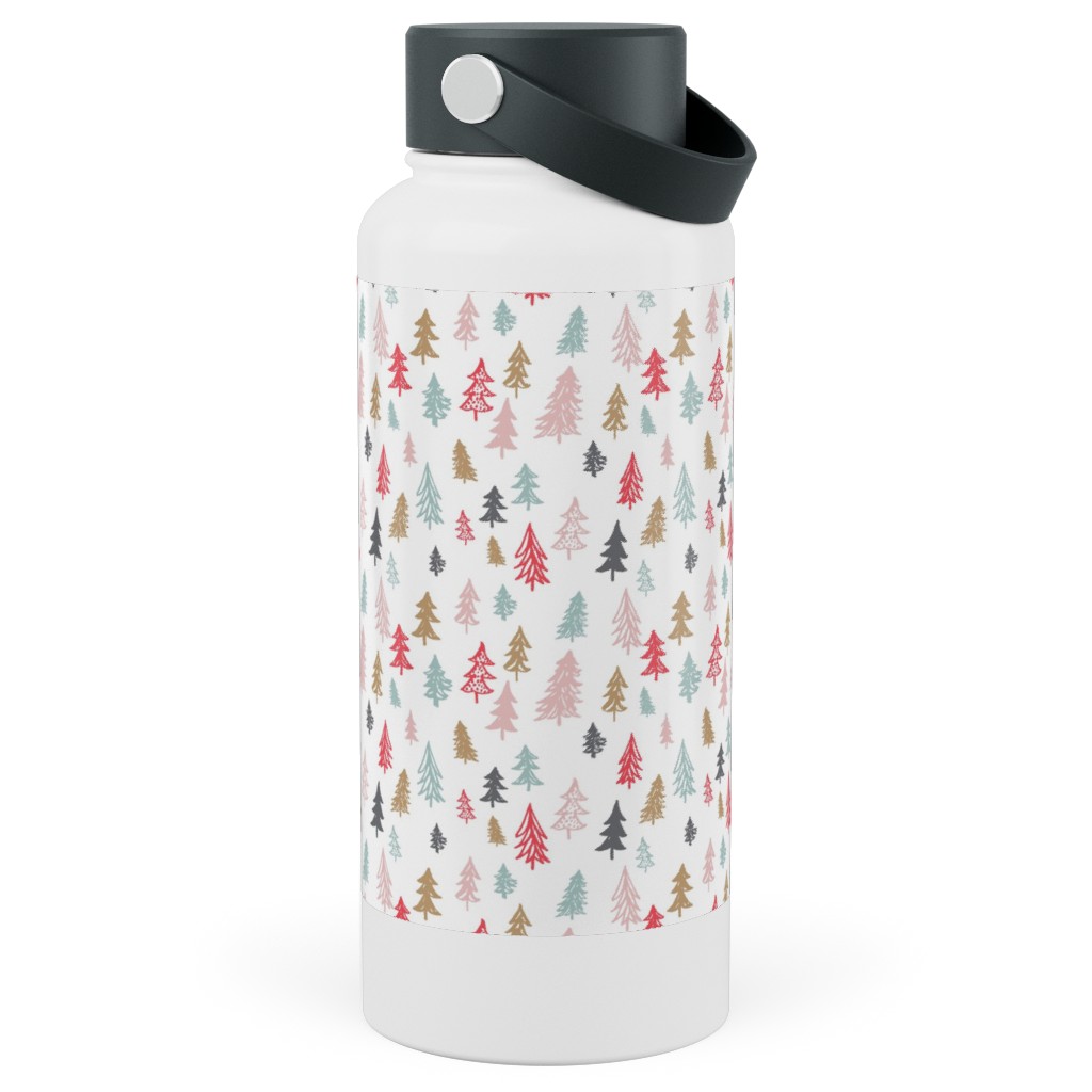 Forest Sketch - Red and Pink Stainless Steel Wide Mouth Water Bottle, 30oz, Wide Mouth, Red