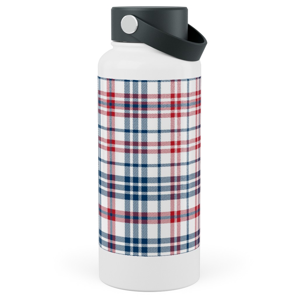 American Plaid - Blue and Red Stainless Steel Wide Mouth Water Bottle, 30oz, Wide Mouth, Multicolor