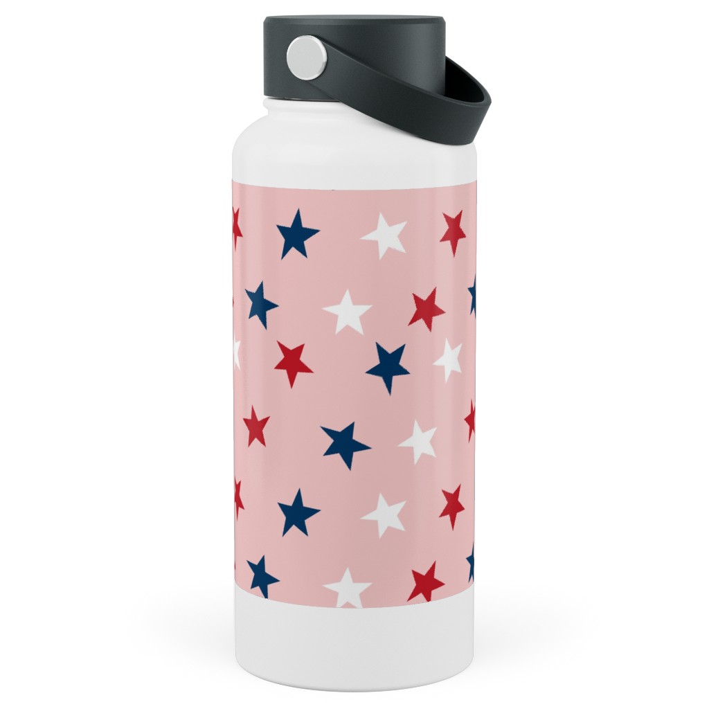 Patriotic Stars Stainless Steel Wide Mouth Water Bottle, 30oz, Wide Mouth, Pink, Bright Pink