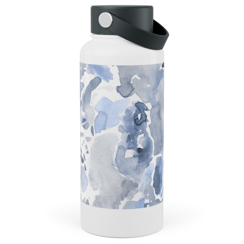 Happy Abstract Watercolor Stainless Steel Wide Mouth Water Bottle, 30oz, Wide Mouth, Blue