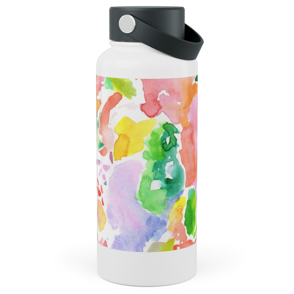 Happy Abstract Watercolor Stainless Steel Wide Mouth Water Bottle, 30oz, Wide Mouth, Multicolor