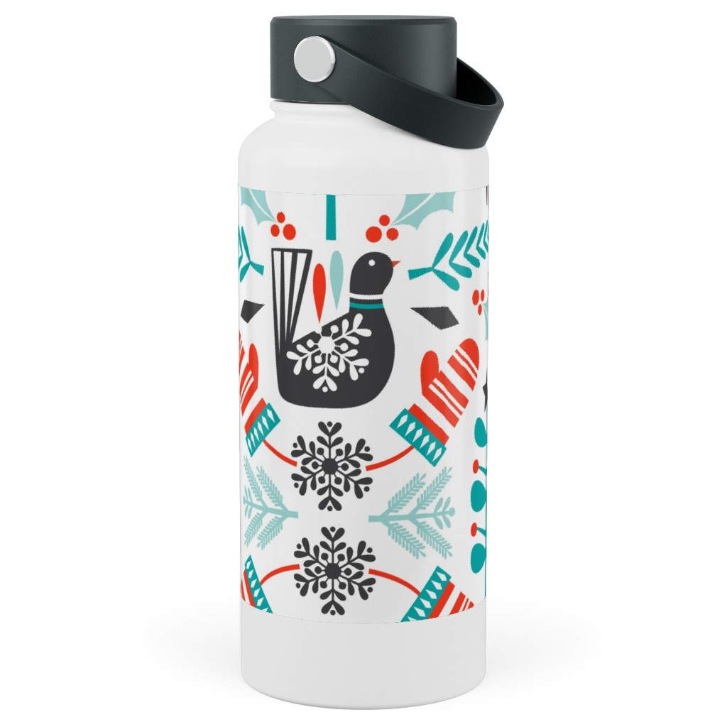 Hygge Folk Art Christmas Stainless Steel Wide Mouth Water Bottle, 30oz, Wide Mouth, Multicolor