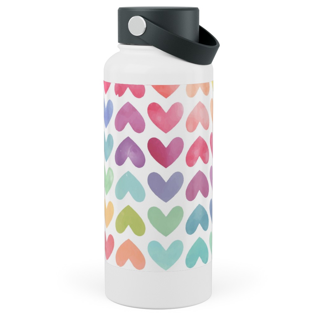Rainbow Hearts - Multi Stainless Steel Wide Mouth Water Bottle, 30oz, Wide Mouth, Multicolor