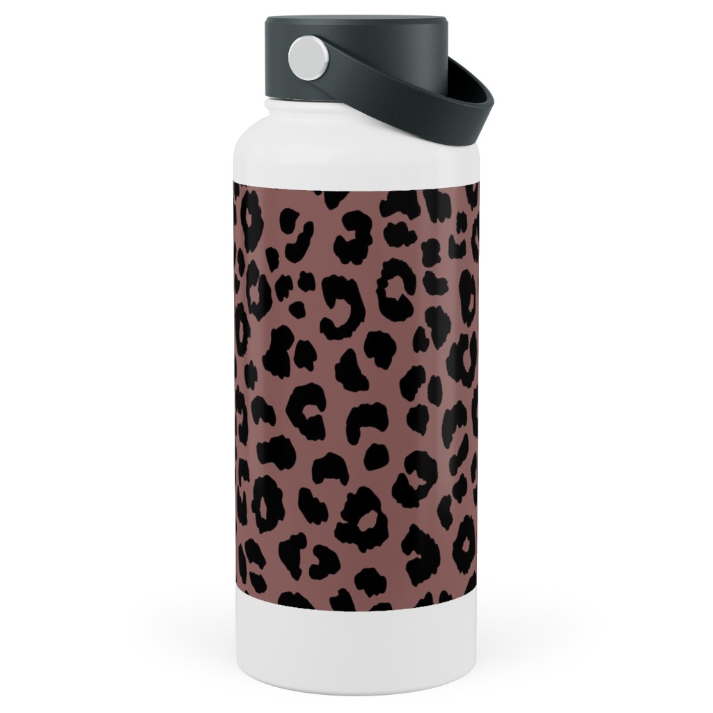 Leopard - Pale Mauve Stainless Steel Wide Mouth Water Bottle, 30oz, Wide Mouth, Pink, Bright Pink