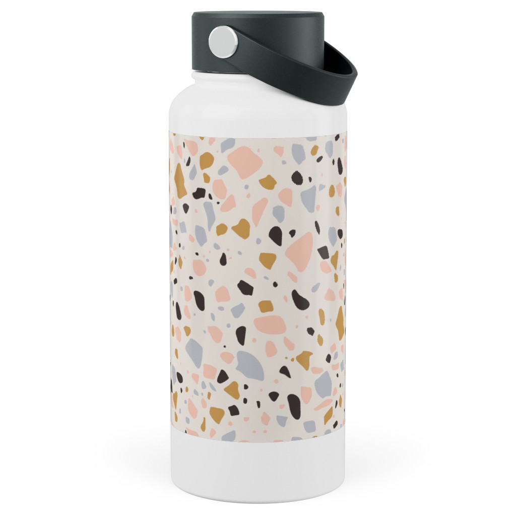 Terrazzo Coral - Gold Stainless Steel Wide Mouth Water Bottle, 30oz, Wide Mouth, Beige, Pearl