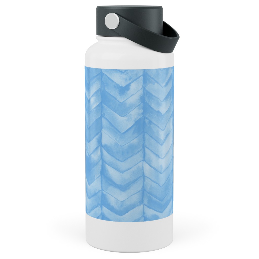 Watercolor Chevron Stainless Steel Wide Mouth Water Bottle, 30oz, Wide Mouth, Blue