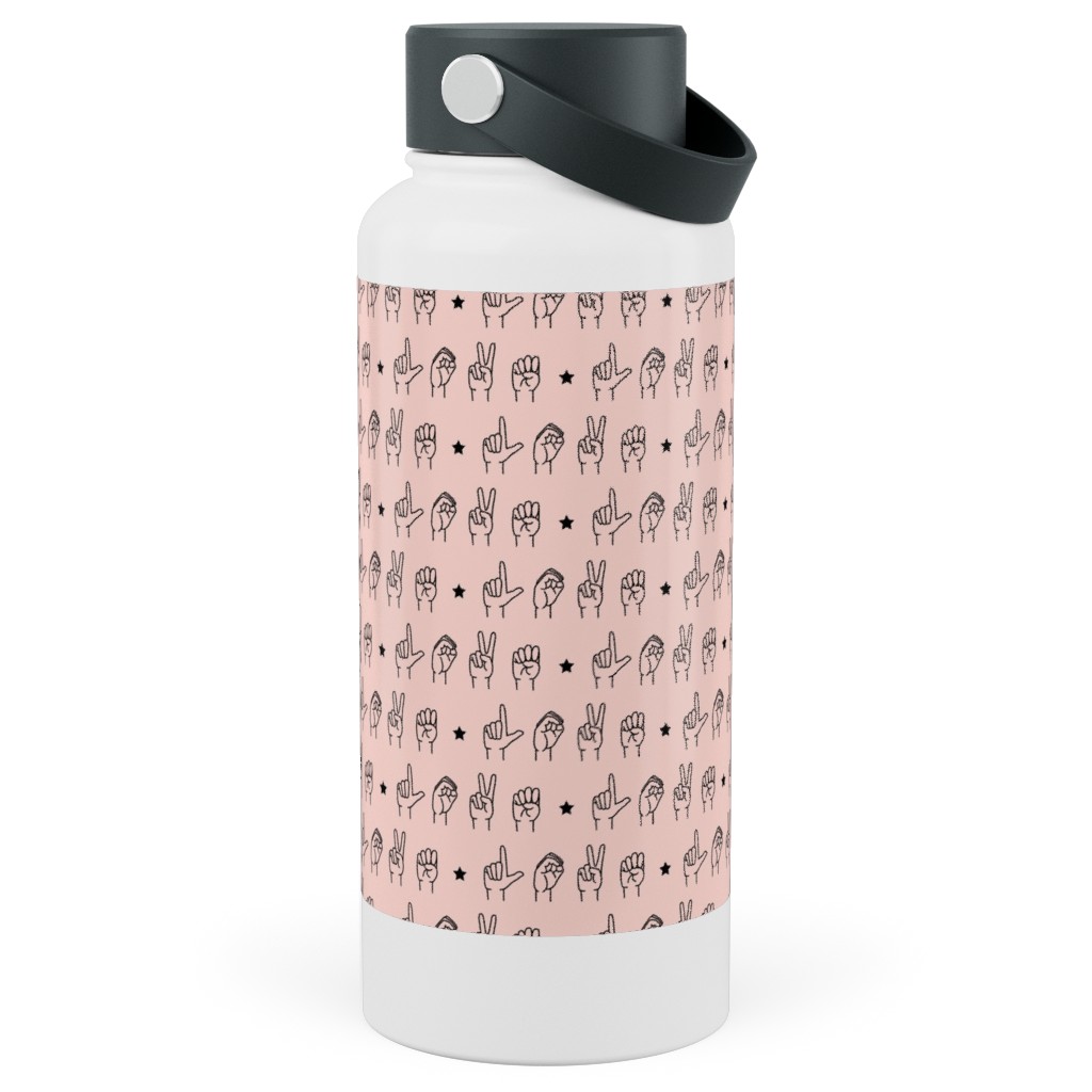 Love Sign Language Stainless Steel Wide Mouth Water Bottle, 30oz, Wide Mouth, Pink, Ballet Slipper
