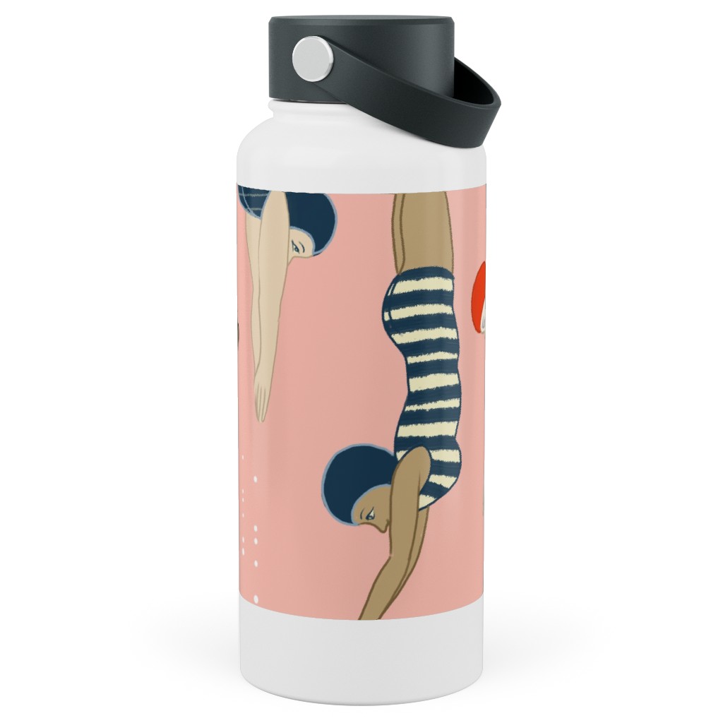Lady Divers - Pink Stainless Steel Wide Mouth Water Bottle, 30oz, Wide Mouth, Pink, Bright Pink