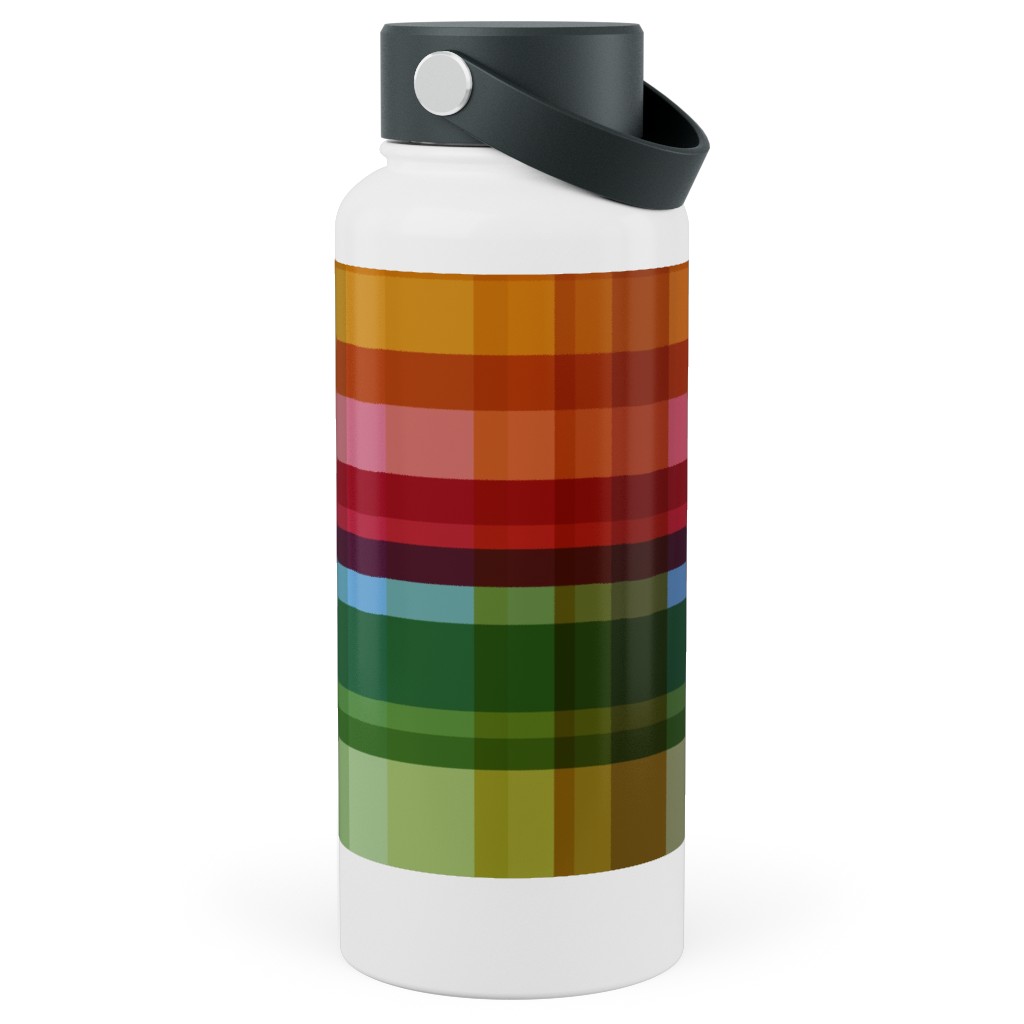 Gingham Rainbow Check Stainless Steel Wide Mouth Water Bottle, 30oz, Wide Mouth, Multicolor