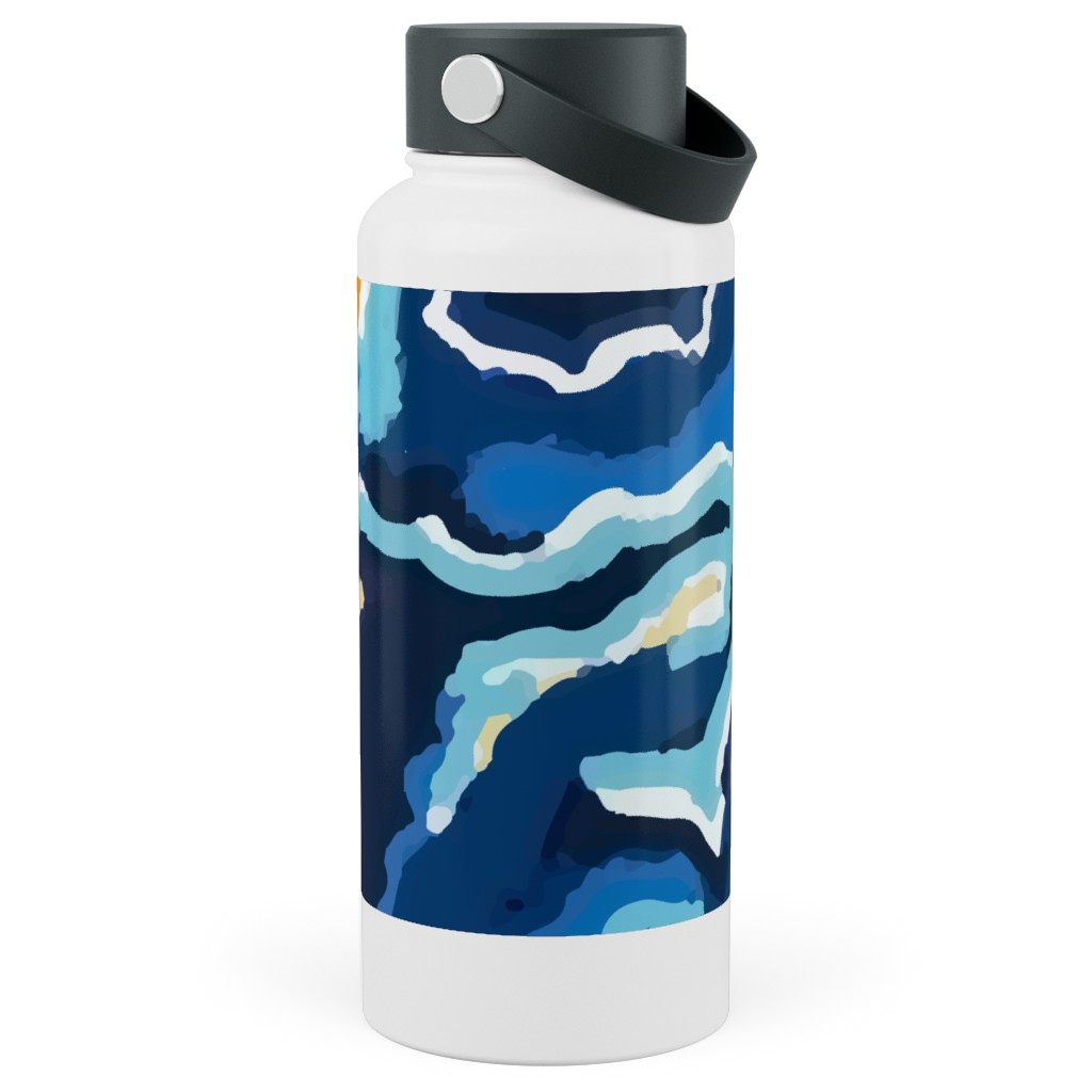 Psychedelic Blues Stainless Steel Wide Mouth Water Bottle, 30oz, Wide Mouth, Blue, True Blue