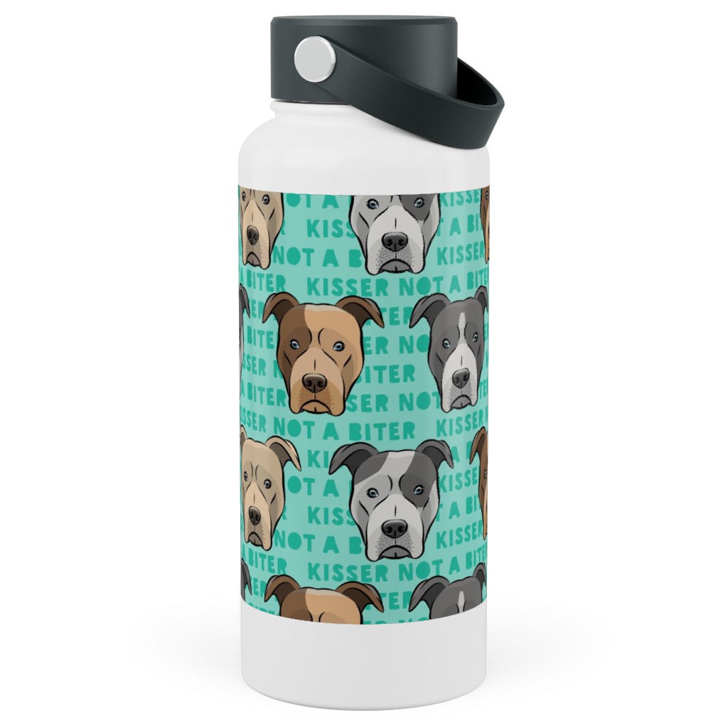 Kisser Not a Biter - Pit Bulls - Green Stainless Steel Wide Mouth Water Bottle, 30oz, Wide Mouth, Blue, True Blue