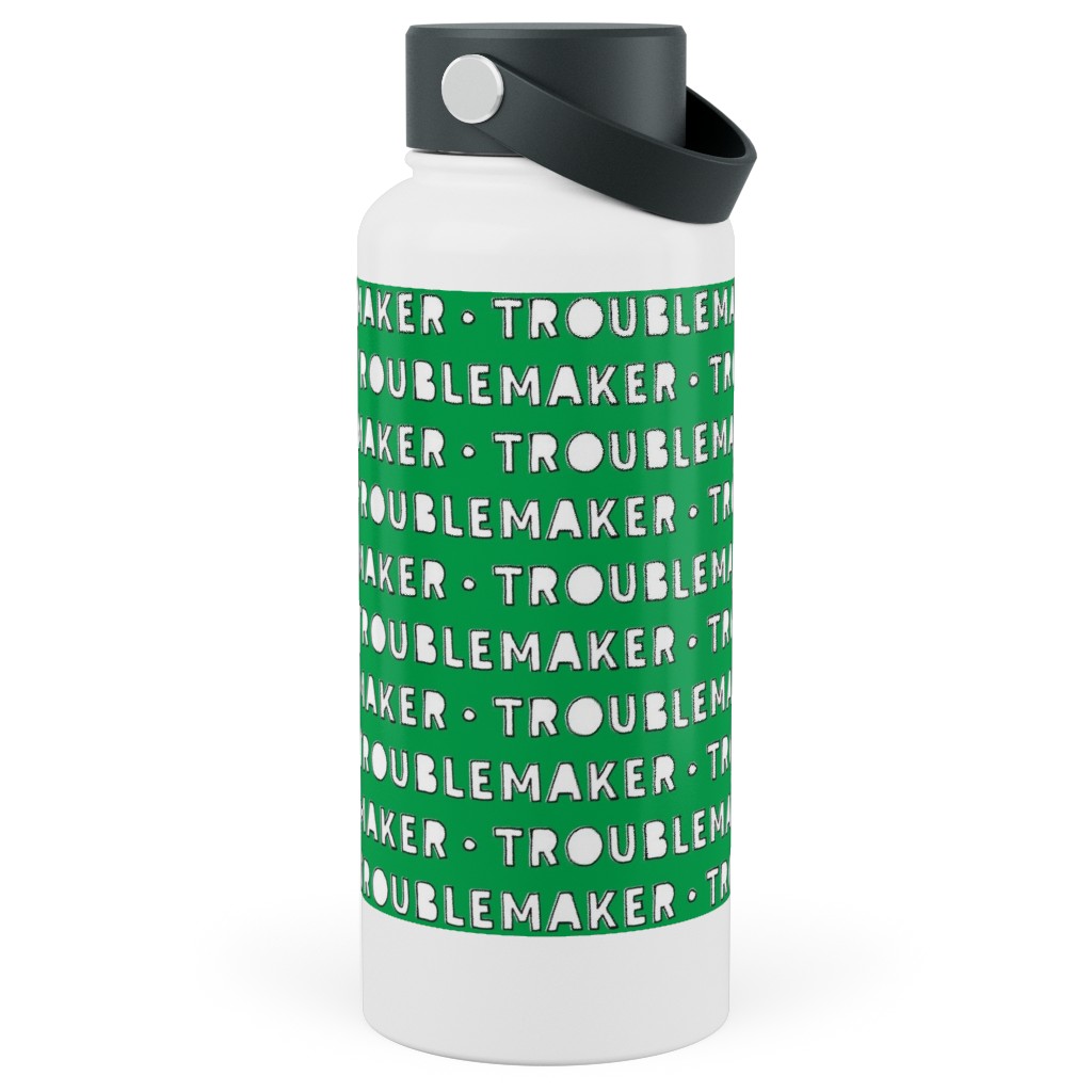 Troublemaker - Green Stainless Steel Wide Mouth Water Bottle, 30oz, Wide Mouth, Green