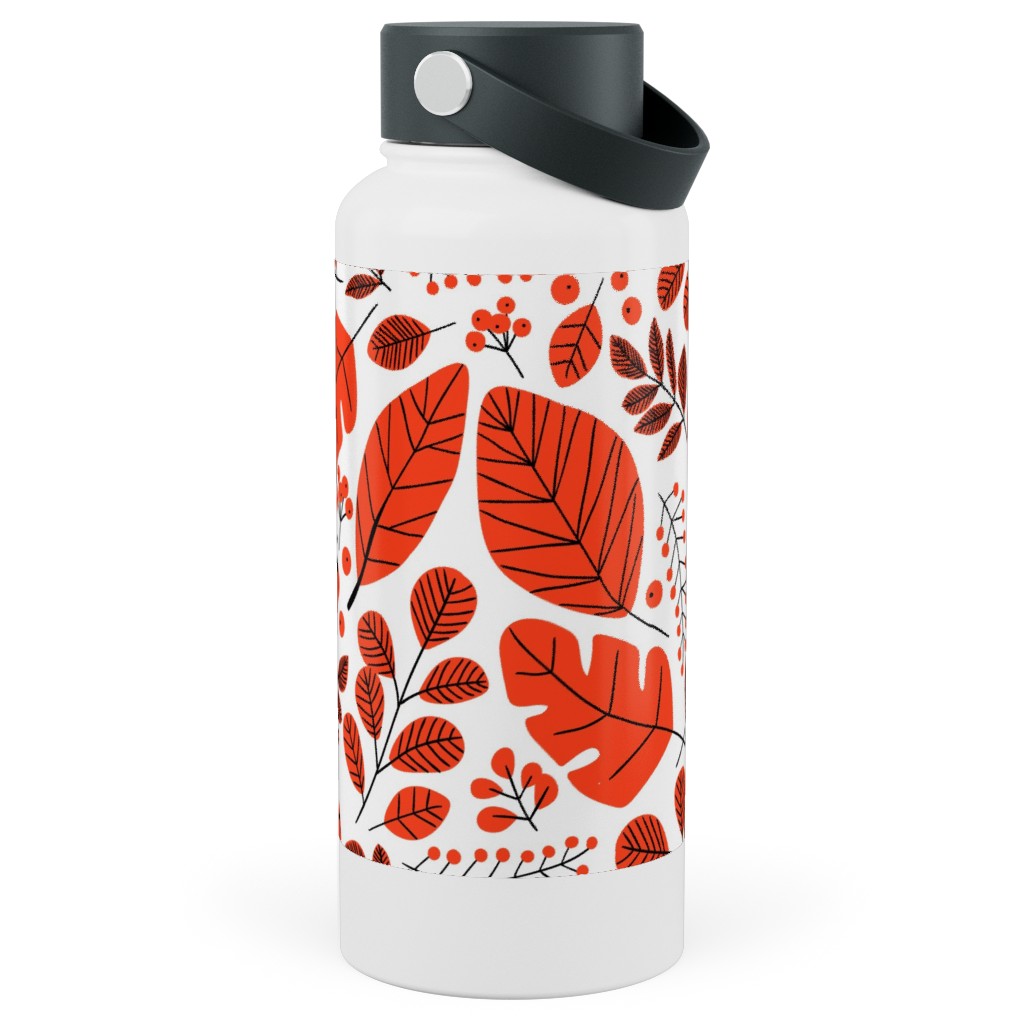 Red Leaves Stainless Steel Wide Mouth Water Bottle, 30oz, Wide Mouth, Red, Red