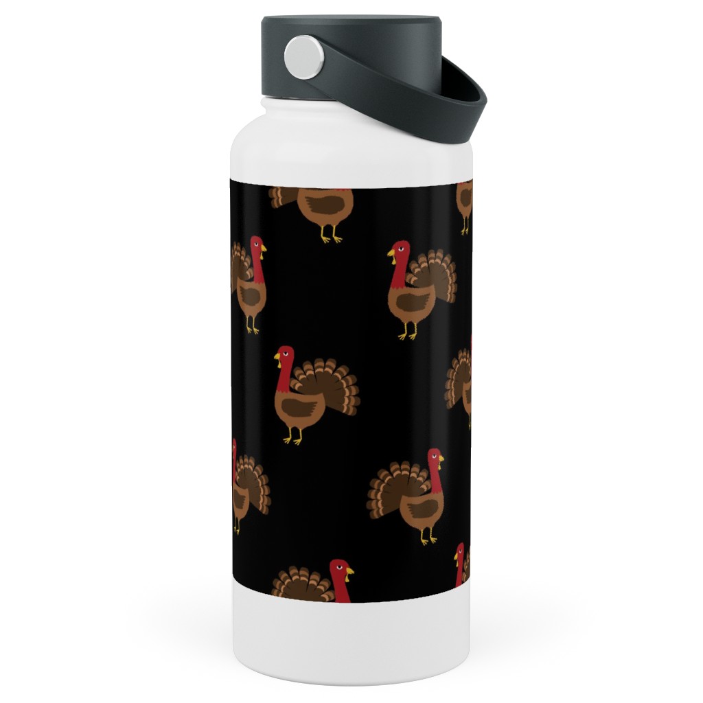 Turkey Toss Stainless Steel Wide Mouth Water Bottle, 30oz, Wide Mouth, Black, Rich Black
