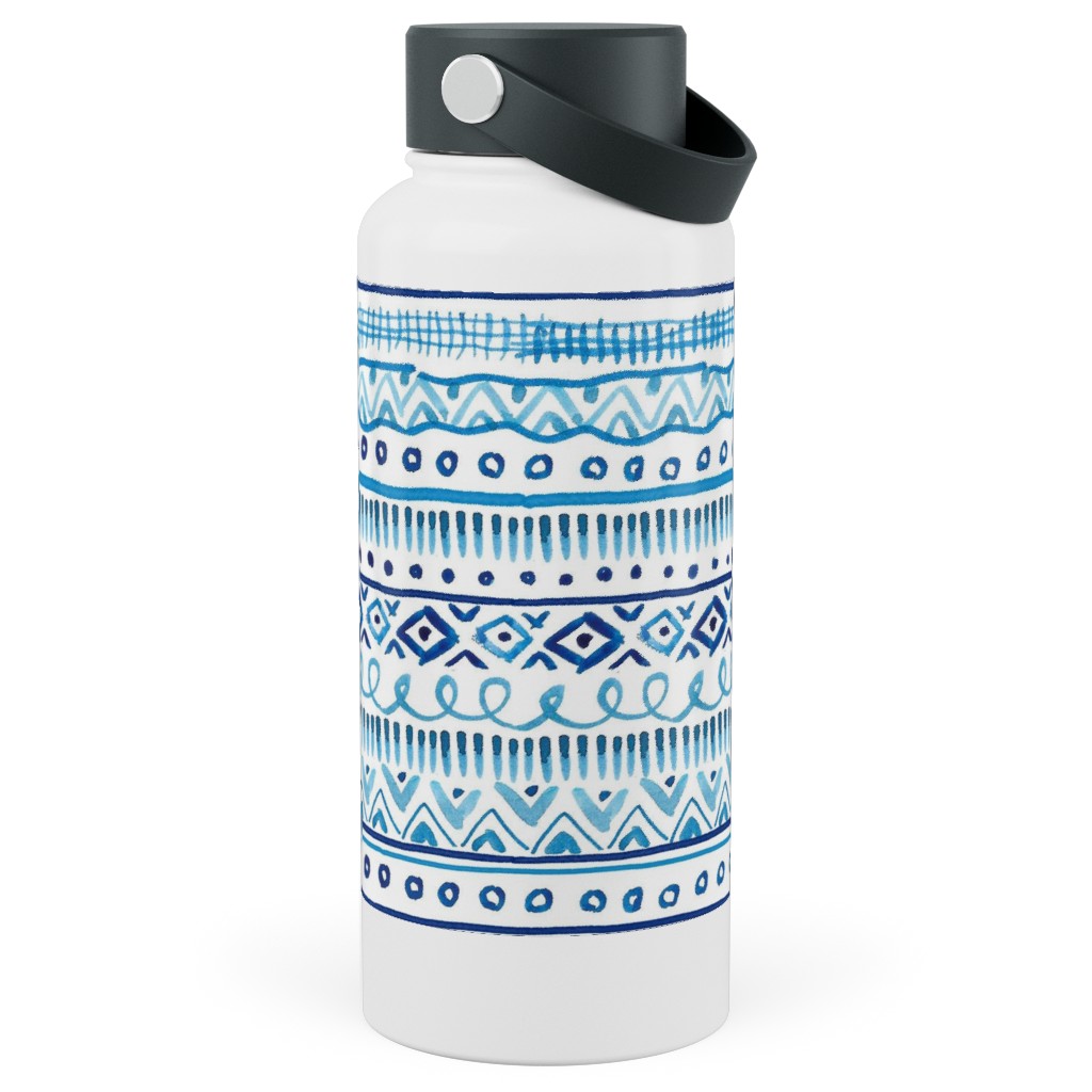 Painted Stripe - Blue Stainless Steel Wide Mouth Water Bottle, 30oz, Wide Mouth, Blue, True Blue