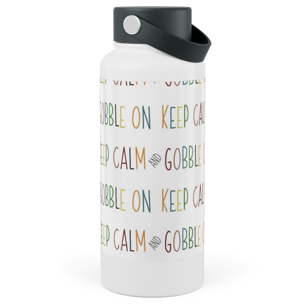 Keep Calm and Gobble - Fall Colors on White Stainless Steel Wide Mouth Water Bottle, 30oz, Wide Mouth, Multicolor