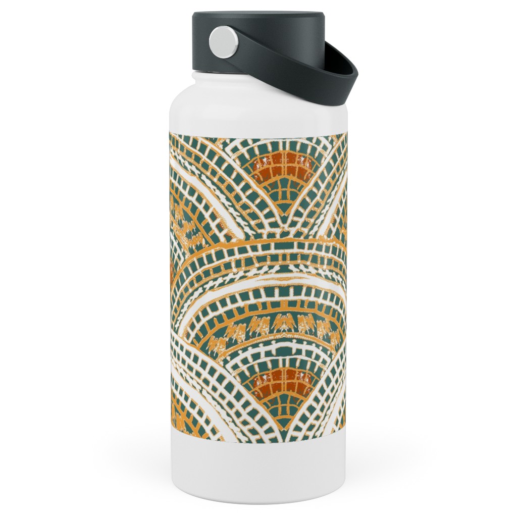 Earthy Fans - Orange Green and Gold Stainless Steel Wide Mouth Water Bottle, 30oz, Wide Mouth, Multicolor