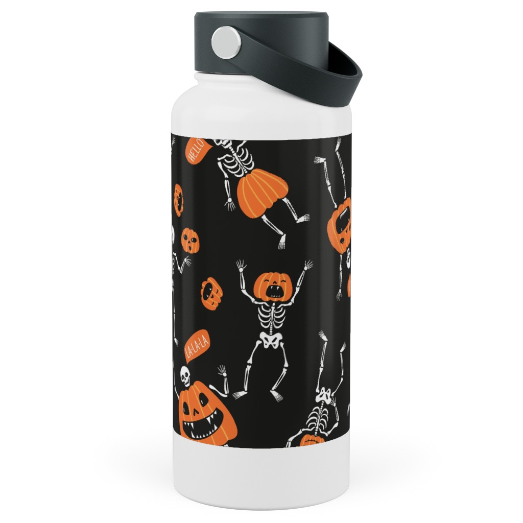 Halloween Party - Black Stainless Steel Wide Mouth Water Bottle, 30oz, Wide Mouth, Orange, Orange