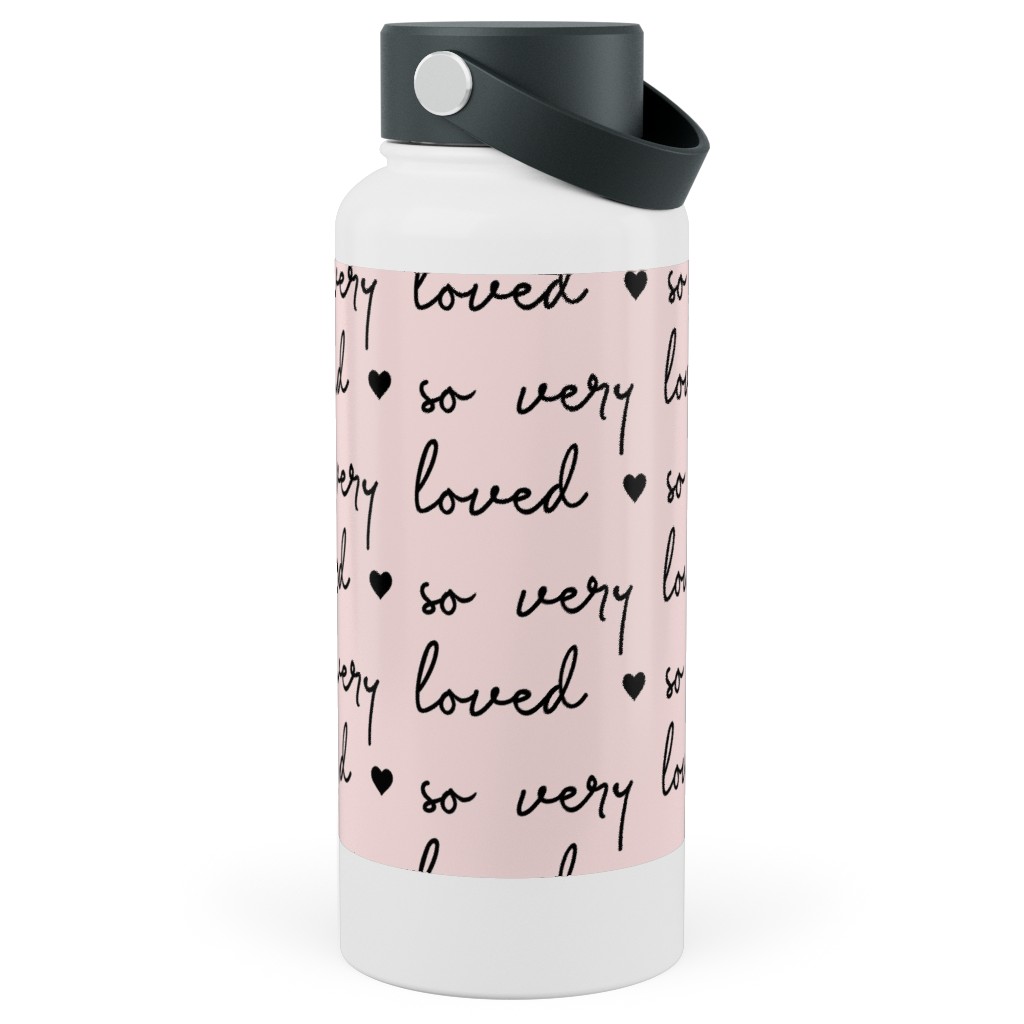 so Very Loved - Pink and Black Stainless Steel Wide Mouth Water Bottle, 30oz, Wide Mouth, Pink, Bright Pink