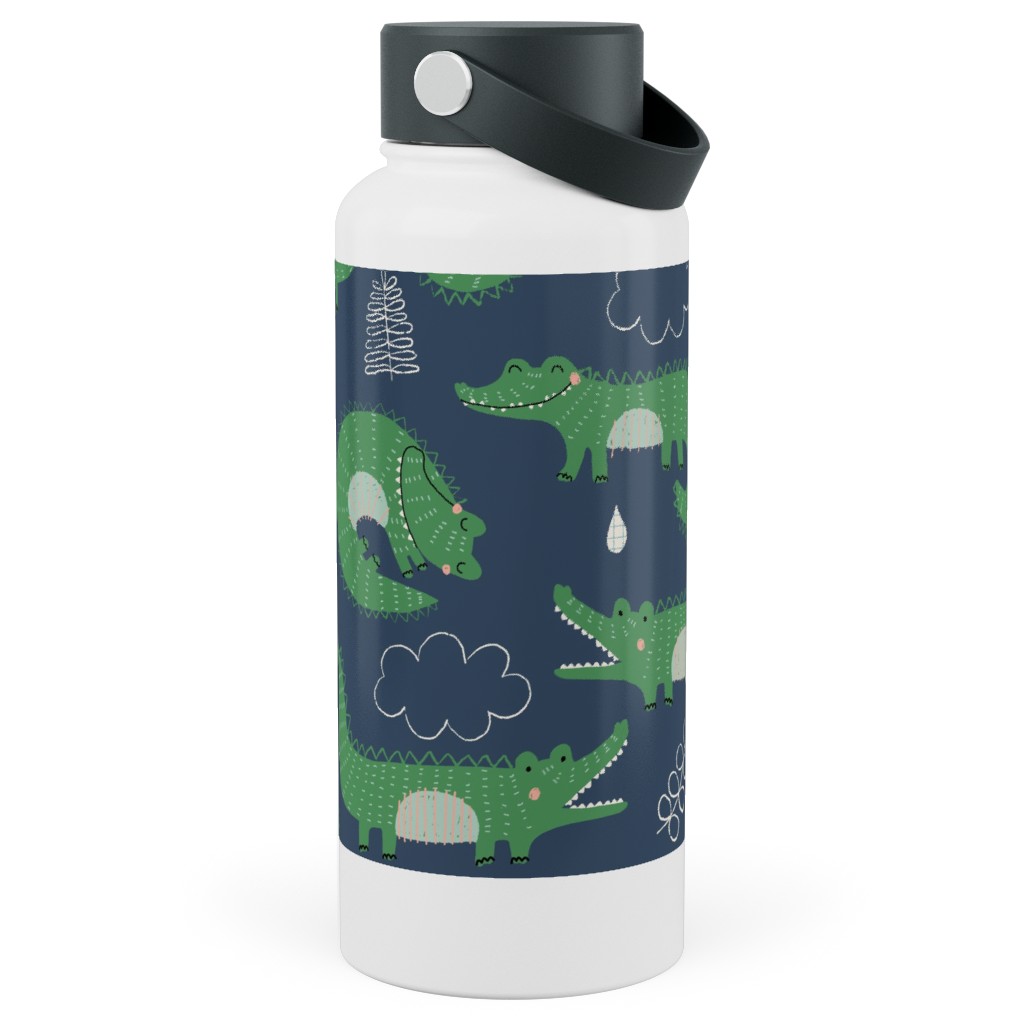 Cute Alligators - Green Stainless Steel Wide Mouth Water Bottle, 30oz, Wide Mouth, Green, Classic Green