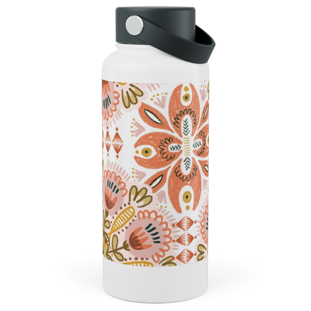 Pysanky - Boho - Warm Stainless Steel Wide Mouth Water Bottle, 30oz, Wide Mouth, Pink, Bright Pink