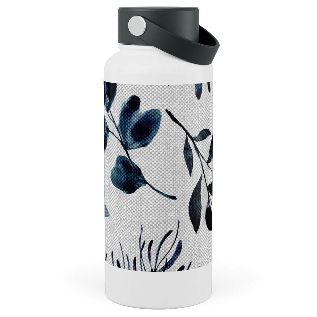 Leaves Nature Botanical Prints Stainless Steel Wide Mouth Water Bottle, 30oz, Wide Mouth, Blue, Silhouette