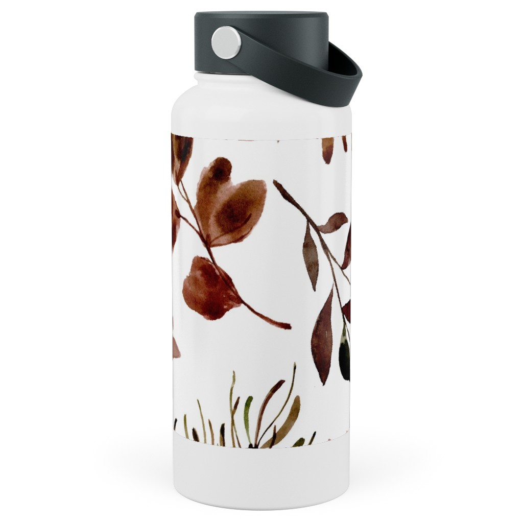 Leaves Nature Botanical Prints Stainless Steel Wide Mouth Water Bottle, 30oz, Wide Mouth, Brown