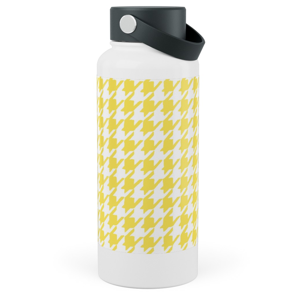Happy Houndstooth Stainless Steel Wide Mouth Water Bottle, 30oz, Wide Mouth, Yellow