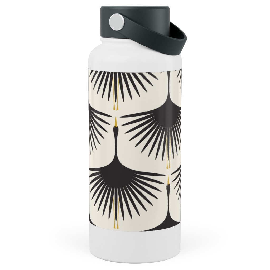 Art Deco Swans Stainless Steel Wide Mouth Water Bottle, 30oz, Wide Mouth, Beige, Antique White