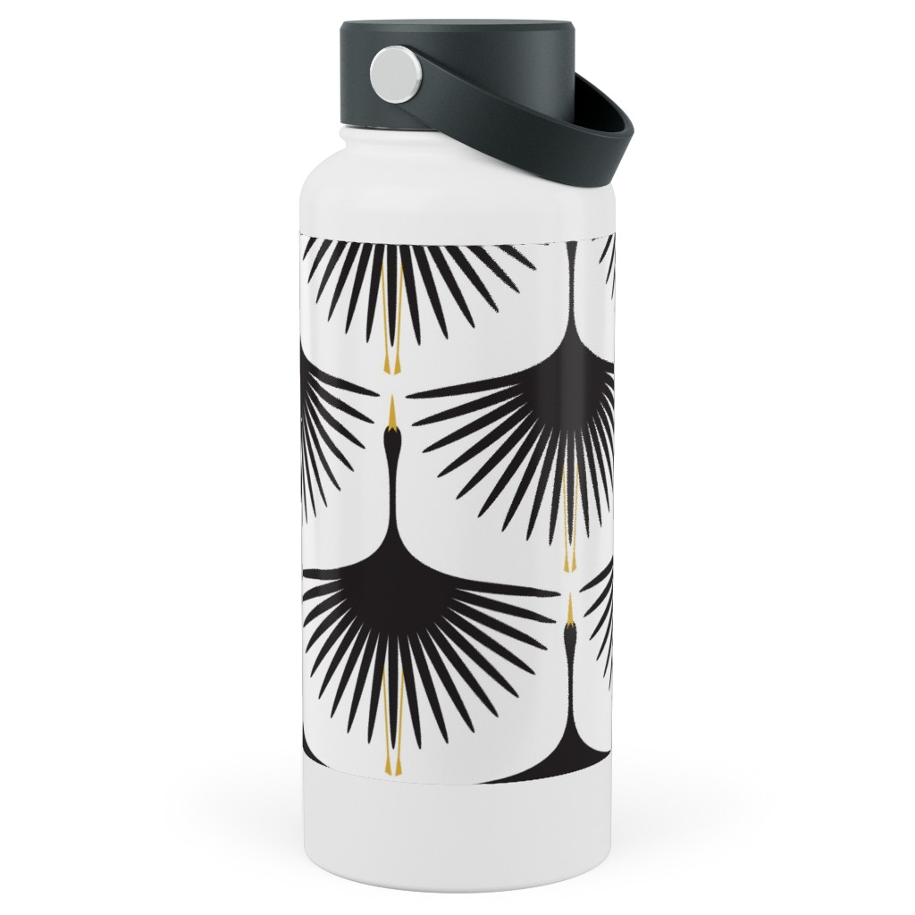 Art Deco Swans Stainless Steel Wide Mouth Water Bottle, 30oz, Wide Mouth, White, White