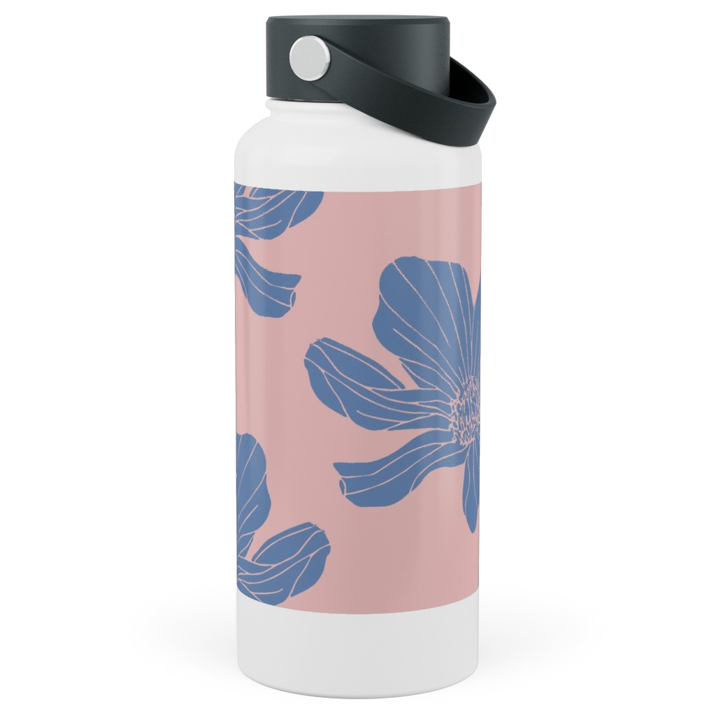 Poppies Stainless Steel Wide Mouth Water Bottle, 30oz, Wide Mouth, Pink