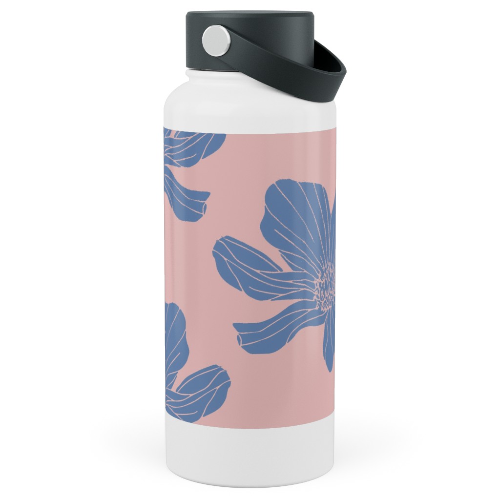 Poppies Stainless Steel Wide Mouth Water Bottle, 30oz, Wide Mouth, Pink, Bright Pink