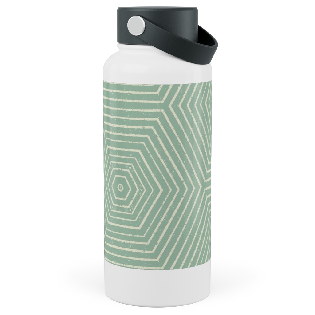 Concentric Hexagons Stainless Steel Wide Mouth Water Bottle, 30oz, Wide Mouth, Green, Aloe