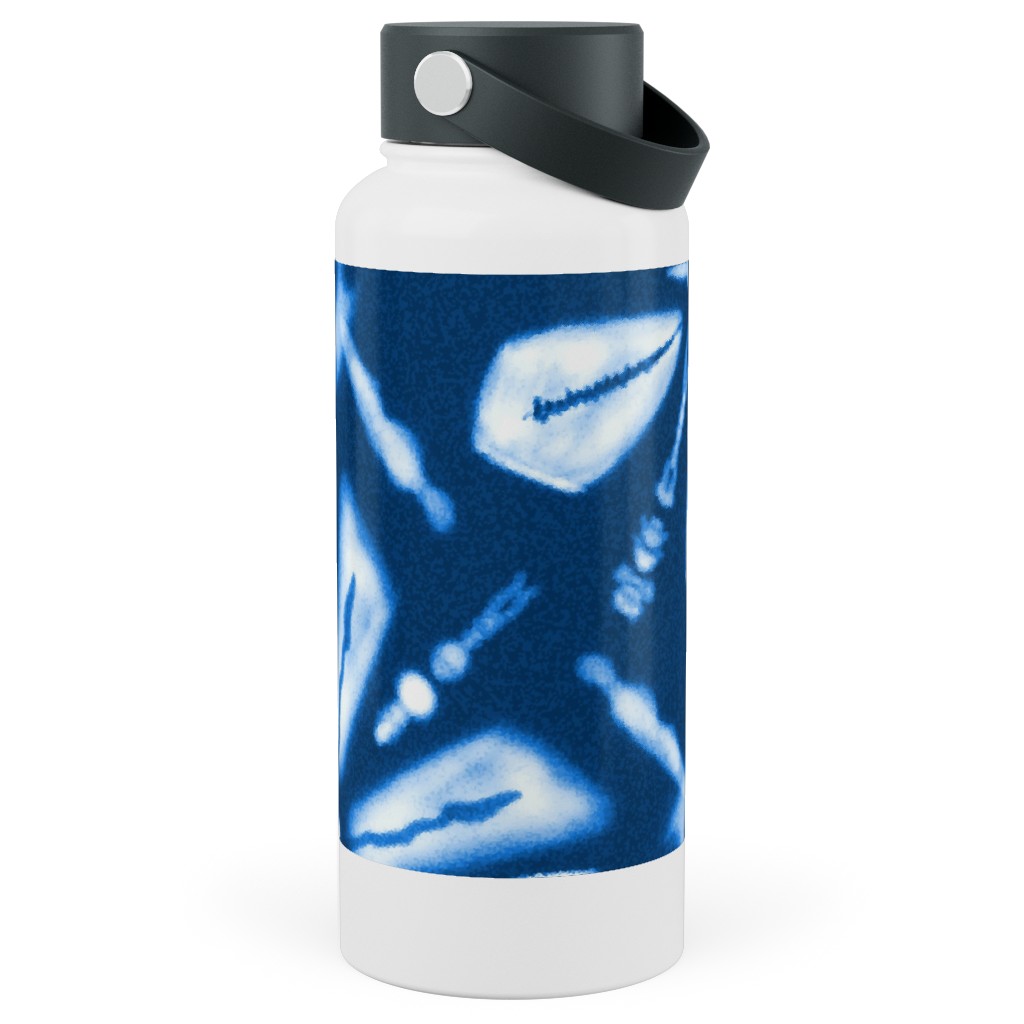 Shibori Flowers Stainless Steel Wide Mouth Water Bottle, 30oz, Wide Mouth, Blue, True Blue
