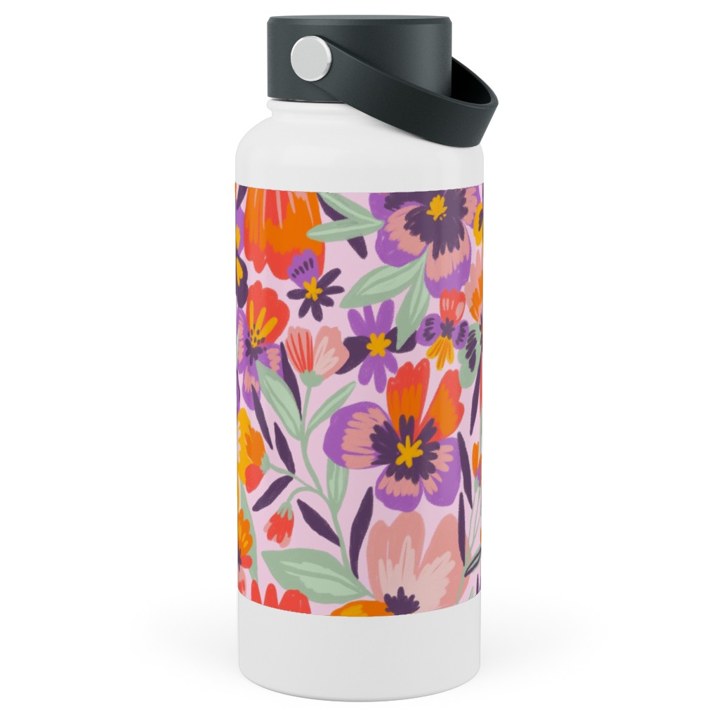 Pansies Stainless Steel Wide Mouth Water Bottle, 30oz, Wide Mouth, Multicolor