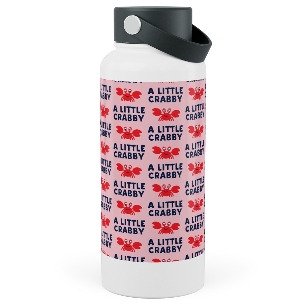 a Little Crabby - Nautical Stainless Steel Wide Mouth Water Bottle, 30oz, Wide Mouth, Pink