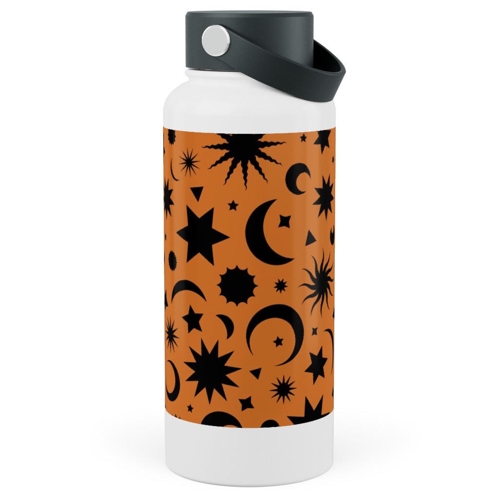 Celestial Kilim - Orange and Black Stainless Steel Wide Mouth Water Bottle, 30oz, Wide Mouth, Orange, Orange