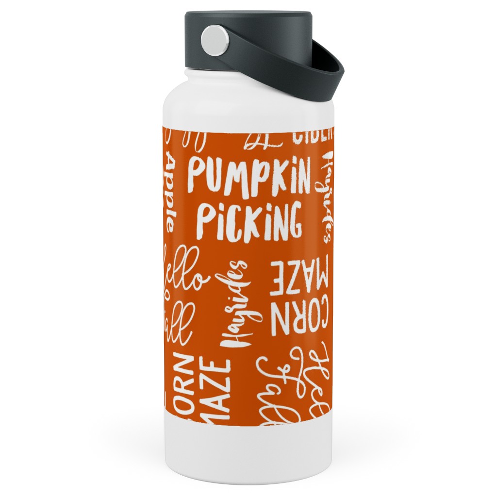 Favorite Things of Fall - Fall Words on Cider Stainless Steel Wide Mouth Water Bottle, 30oz, Wide Mouth, Orange