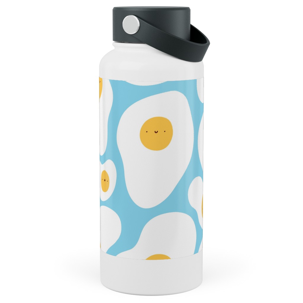 Cute Fried Eggs - Blue Stainless Steel Wide Mouth Water Bottle, 30oz, Wide Mouth, Blue