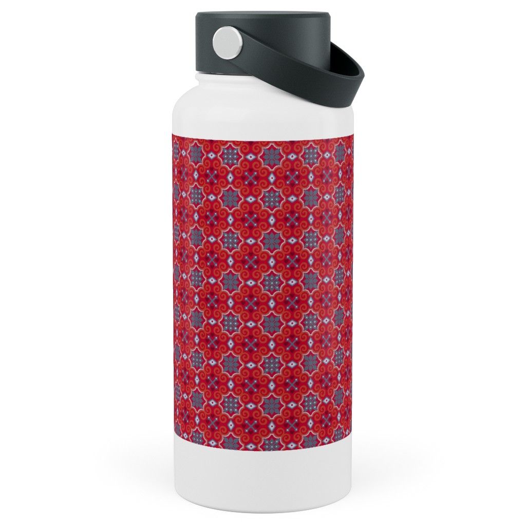 Oriental Ornament - Red Stainless Steel Wide Mouth Water Bottle, 30oz, Wide Mouth, Red