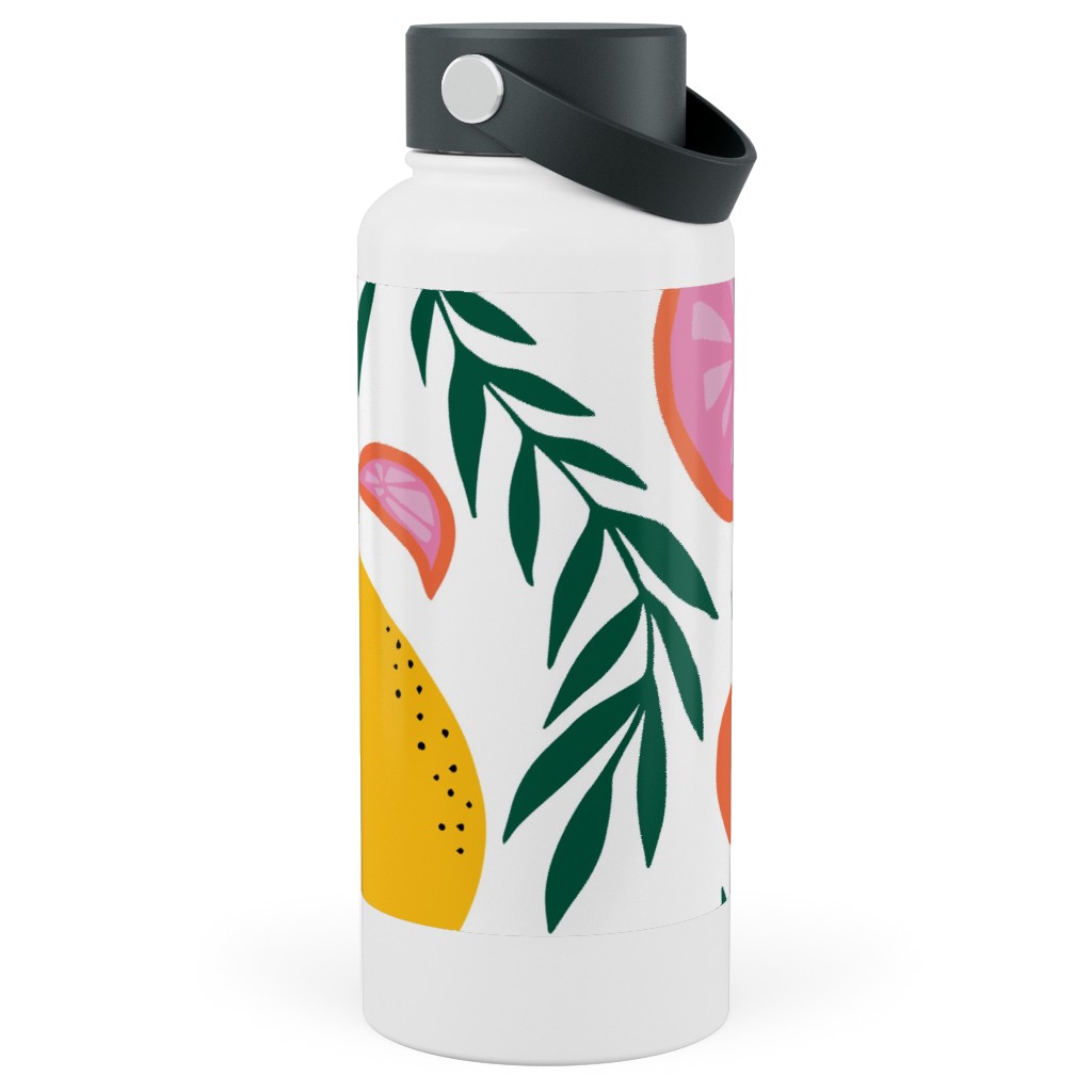 Citrus Grove - Pink and Yellow Stainless Steel Wide Mouth Water Bottle, 30oz, Wide Mouth, Pink