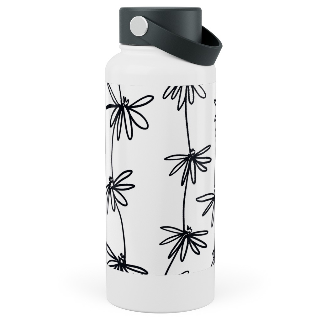 Daisy Chain - Black and White Stainless Steel Wide Mouth Water Bottle, 30oz, Wide Mouth, White