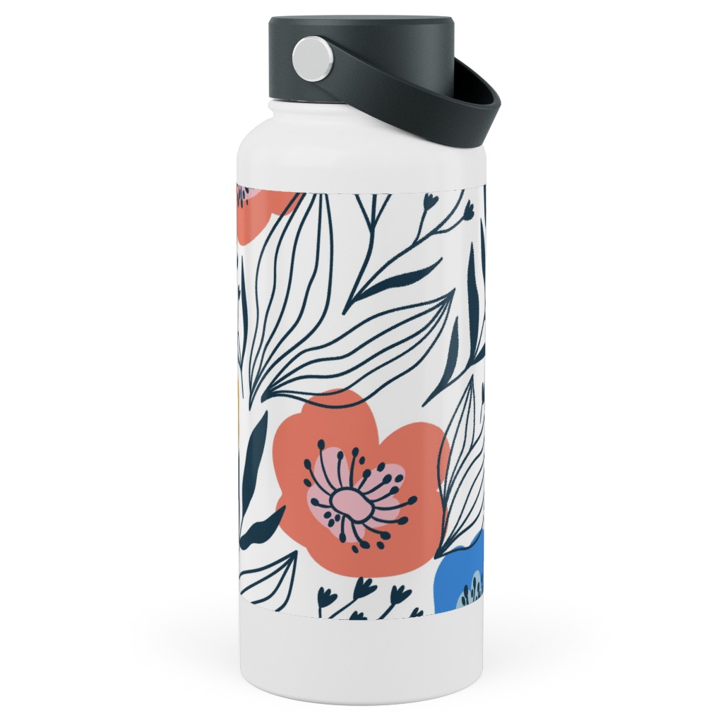 Colorful Flowers - Multi Stainless Steel Wide Mouth Water Bottle, 30oz, Wide Mouth, Multicolor